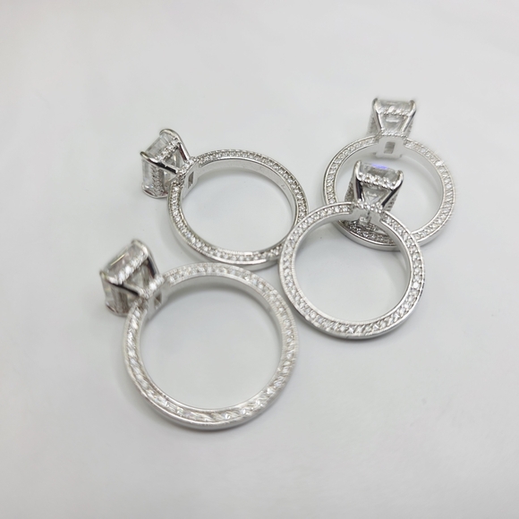 3CTW Moissanite Emerald Cut Engagement Ring . Solid S925 Silver - Picture 4 of 9